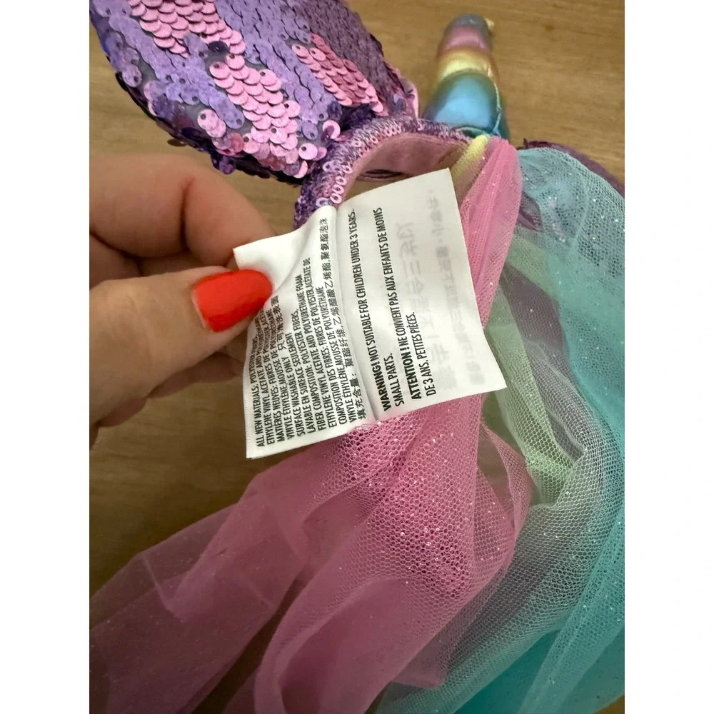 Disney Parks Minnie Mouse Unicorn Sequin Ears Headband Rainbow Veil Purple Pink